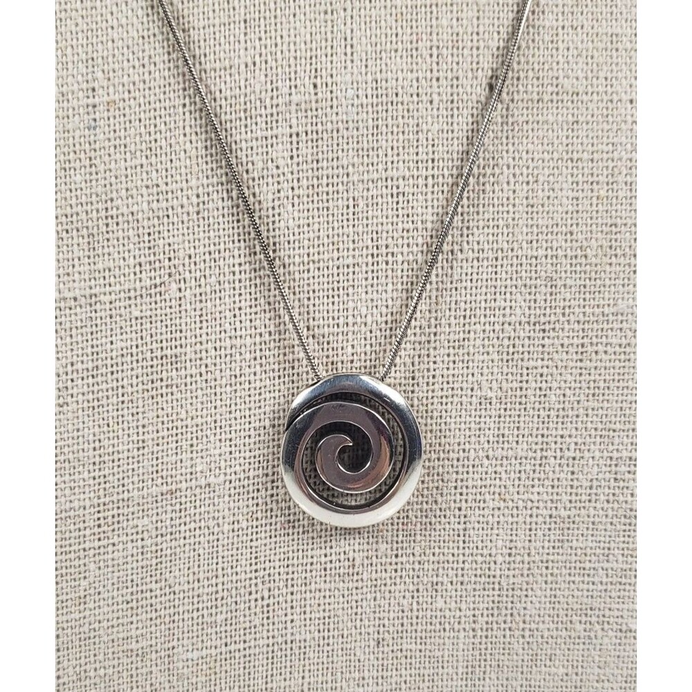 Brighton Silver Plated Swirl Circular Pendant Snake Chain Collar 17" Necklace